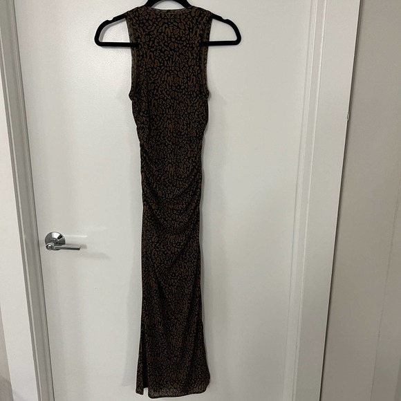 ❌SOLD❌ Nanushka $364 Black Brown Rilo Cutout Ocelot Ruched Midi Dress Size Smal - Picture 7 of 8